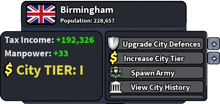 City management screen
