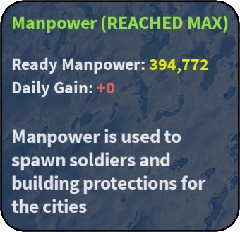 Manpower panel shown when hovering the manpower counter